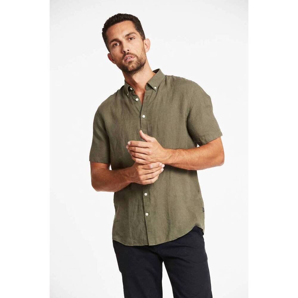 NEW LINDBERGH modern fit soft linen shirt in armymel